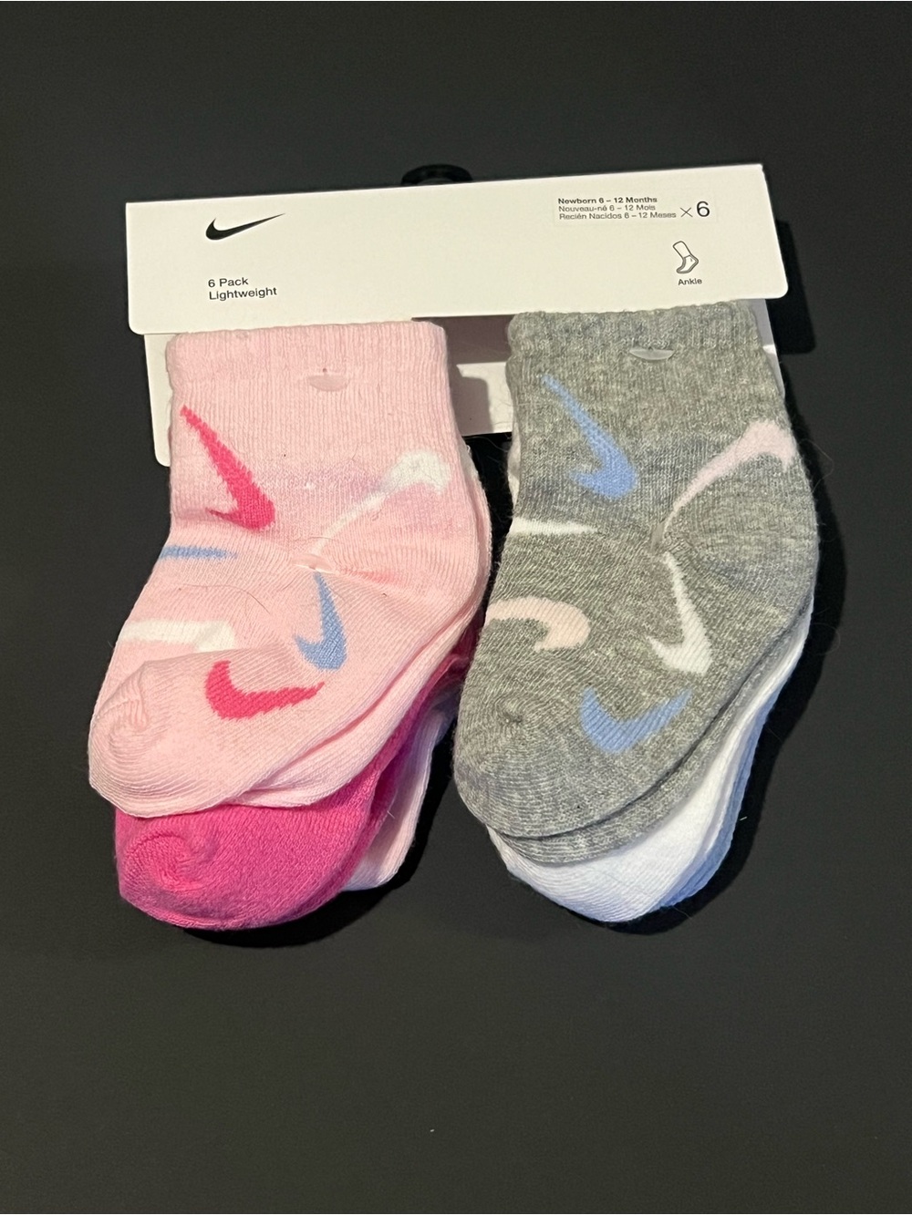 Nike Baby Socks Ankle 6pk Lightweight Girls 6-12 months NWT